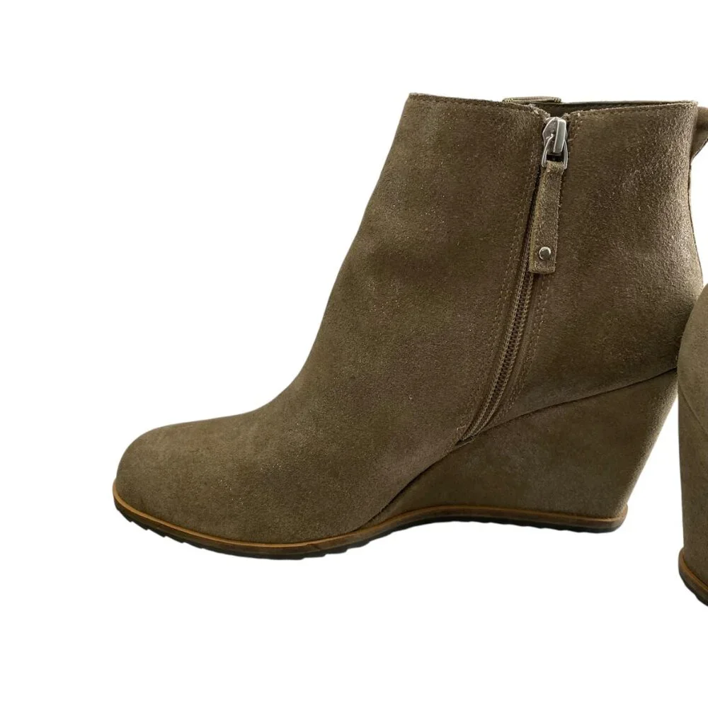 Linea‎ Paolo Suede Leather Wedge Ankle Booties Womens 9M Taupe Shimmer Zipper